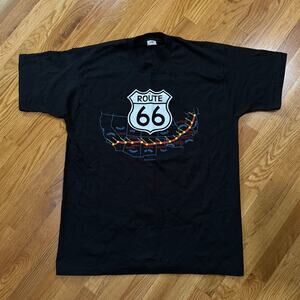Vintage 1990 Route 66 T-Shirt Mens XL Single Stitch Black Midwest USA Americana